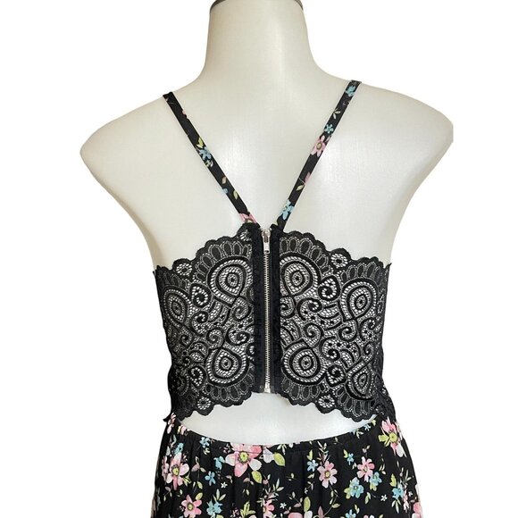 Floral Spaghetti Strap Dress With Lace Back High-Low Hem & Zip Closure - Picture 4 of 10